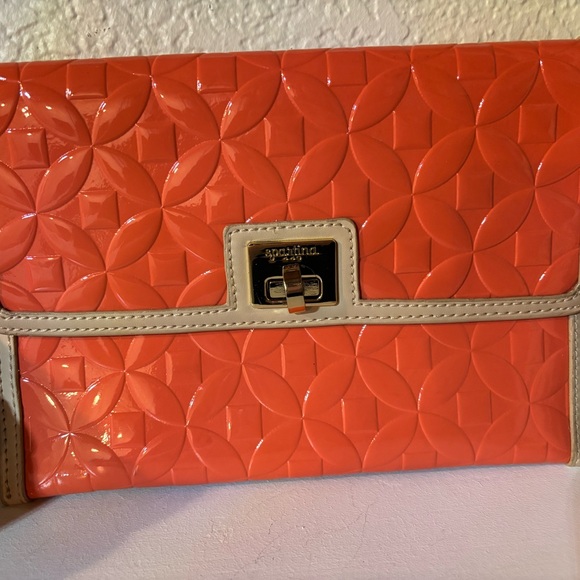 🧡🧡Spartina 449 Orange and Cream Leather Clutch With Colorful Fall Bundle.🧡🧡 - Picture 12 of 16